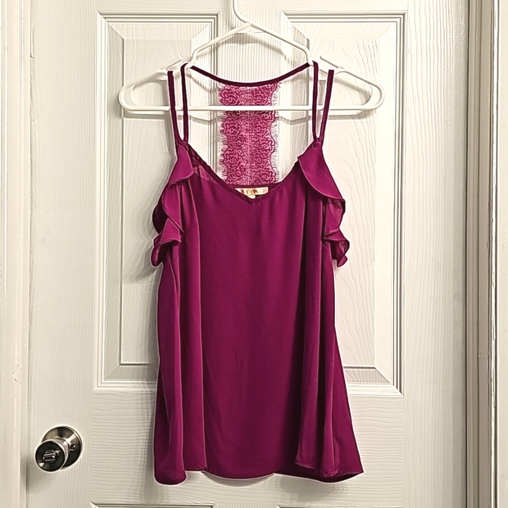 Skies are blue magenta tank top